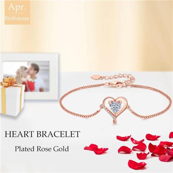 Infinity Love Heart Bracelet for Women - Sterling Silver Charm with Birthstone - Picture 2 of 7